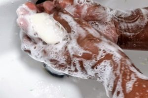 Triple diamond handmade soap in use. Very foamy and moisturising